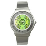 Green Grid Cute Flower Mandala Stainless Steel Watch Front