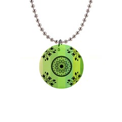 Green Grid Cute Flower Mandala 1  Button Necklace