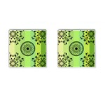 Green Grid Cute Flower Mandala Cufflinks (Square) Front(Pair)