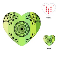 Green Grid Cute Flower Mandala Playing Cards Single Design (heart)