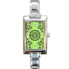 Green Grid Cute Flower Mandala Rectangle Italian Charm Watch