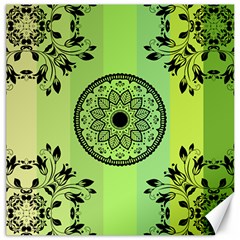 Green Grid Cute Flower Mandala Canvas 12  x 12 