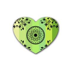 Green Grid Cute Flower Mandala Rubber Coaster (heart) 