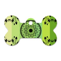 Green Grid Cute Flower Mandala Dog Tag Bone (one Side)