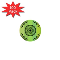 Green Grid Cute Flower Mandala 1  Mini Buttons (100 Pack) 