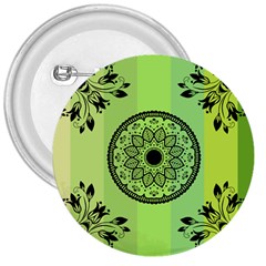 Green Grid Cute Flower Mandala 3  Buttons by Magicworlddreamarts1