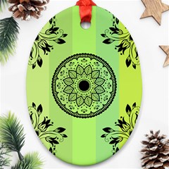 Green Grid Cute Flower Mandala Ornament (oval)