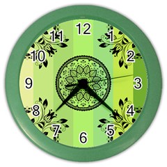 Green Grid Cute Flower Mandala Color Wall Clock