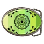 Green Grid Cute Flower Mandala Belt Buckles Front