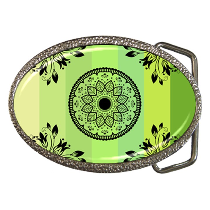 Green Grid Cute Flower Mandala Belt Buckles