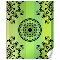 Green Grid Cute Flower Mandala Canvas 11  x 14 