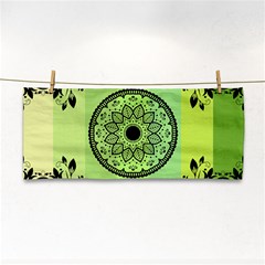 Green Grid Cute Flower Mandala Hand Towel