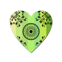 Green Grid Cute Flower Mandala Heart Magnet