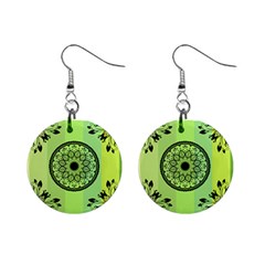 Green Grid Cute Flower Mandala Mini Button Earrings