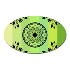 Green Grid Cute Flower Mandala Oval Magnet