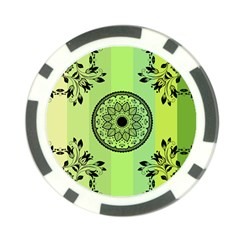 Green Grid Cute Flower Mandala Poker Chip Card Guard (10 pack)