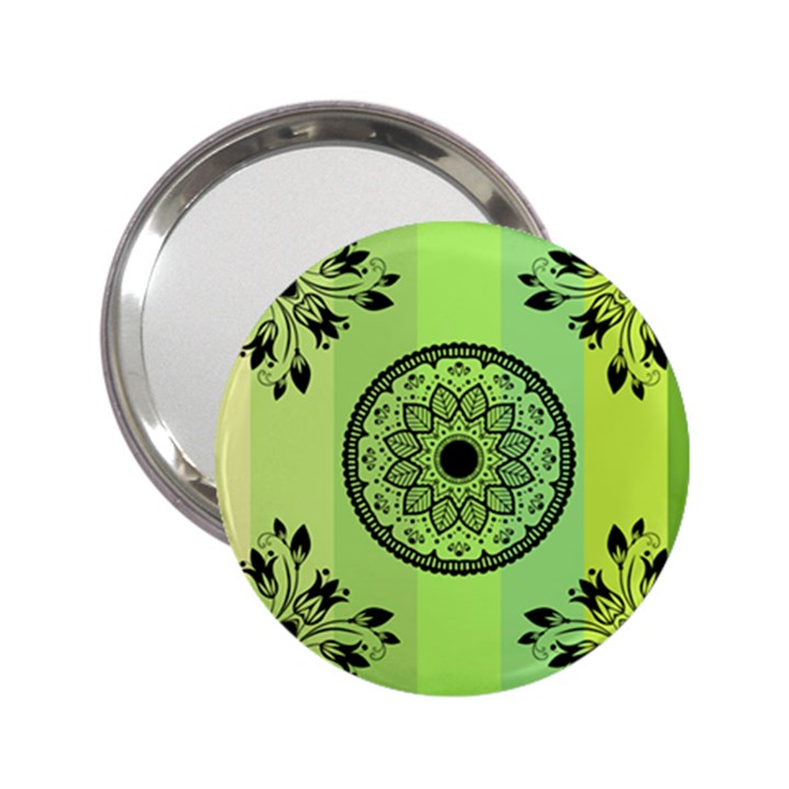 Green Grid Cute Flower Mandala 2.25  Handbag Mirrors