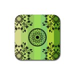 Green Grid Cute Flower Mandala Rubber Coaster (Square)  Front