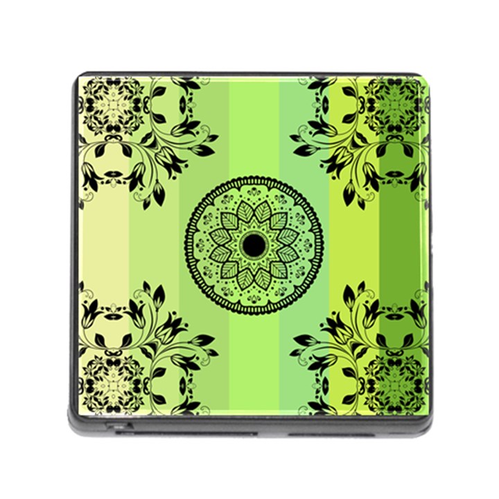 Green Grid Cute Flower Mandala Memory Card Reader (Square 5 Slot)