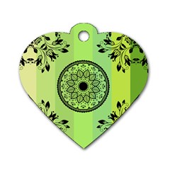 Green Grid Cute Flower Mandala Dog Tag Heart (one Side)