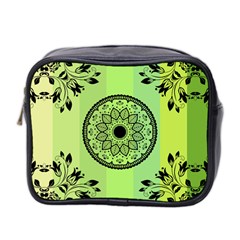 Green Grid Cute Flower Mandala Mini Toiletries Bag (Two Sides)