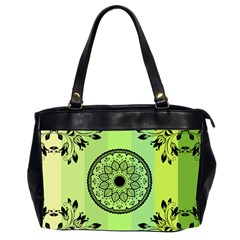 Green Grid Cute Flower Mandala Oversize Office Handbag (2 Sides)