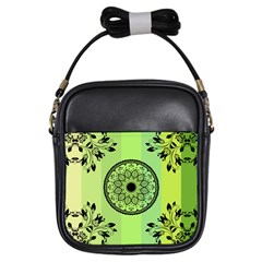 Green Grid Cute Flower Mandala Girls Sling Bag