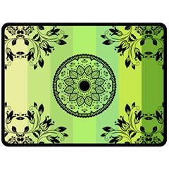 Green Grid Cute Flower Mandala Fleece Blanket (Large) 