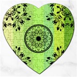 Green Grid Cute Flower Mandala Jigsaw Puzzle (Heart) Front