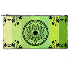 Green Grid Cute Flower Mandala Pencil Case