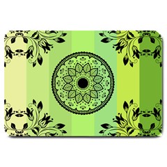 Green Grid Cute Flower Mandala Large Doormat 