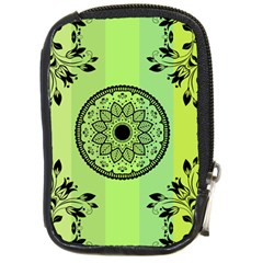 Green Grid Cute Flower Mandala Compact Camera Leather Case