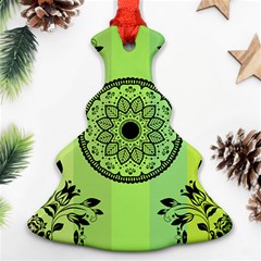 Green Grid Cute Flower Mandala Christmas Tree Ornament (two Sides)