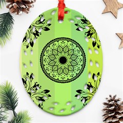 Green Grid Cute Flower Mandala Oval Filigree Ornament (Two Sides)