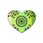 Green Grid Cute Flower Mandala Rubber Coaster (Heart)  Front