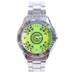 Green Grid Cute Flower Mandala Stainless Steel Analogue Watch