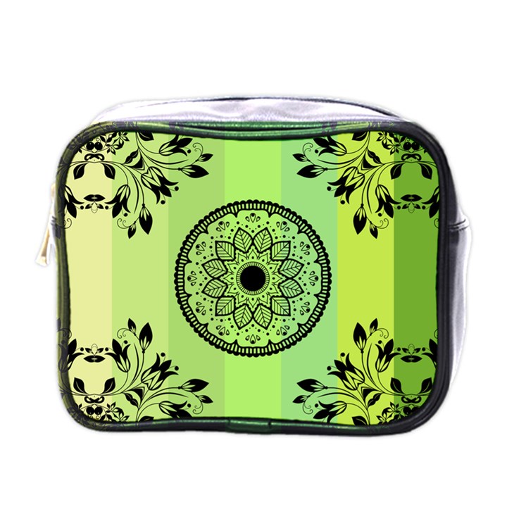 Green Grid Cute Flower Mandala Mini Toiletries Bag (One Side)