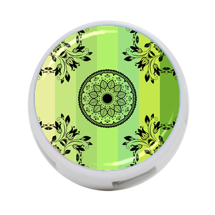 Green Grid Cute Flower Mandala 4-Port USB Hub (One Side)