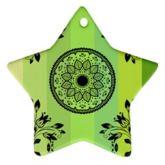 Green Grid Cute Flower Mandala Ornament (star)