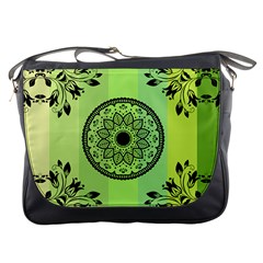 Green Grid Cute Flower Mandala Messenger Bag