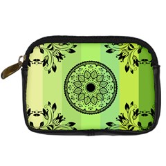 Green Grid Cute Flower Mandala Digital Camera Leather Case