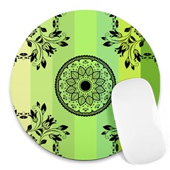 Green Grid Cute Flower Mandala Round Mousepads by Magicworlddreamarts1