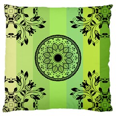 Green Grid Cute Flower Mandala Large Cushion Case (Two Sides)