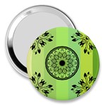 Green Grid Cute Flower Mandala 3  Handbag Mirrors Front