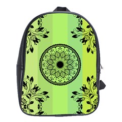 Green Grid Cute Flower Mandala School Bag (large)