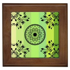 Green Grid Cute Flower Mandala Framed Tile