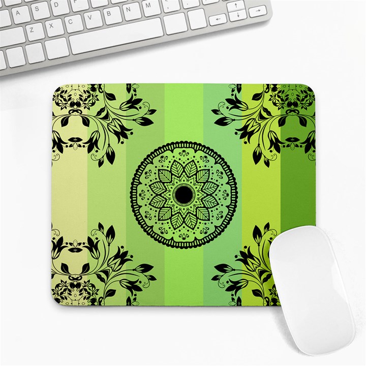 Green Grid Cute Flower Mandala Large Mousepads