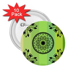 Green Grid Cute Flower Mandala 2 25  Buttons (10 Pack) 