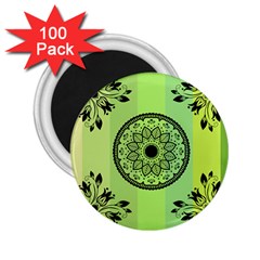 Green Grid Cute Flower Mandala 2 25  Magnets (100 Pack) 