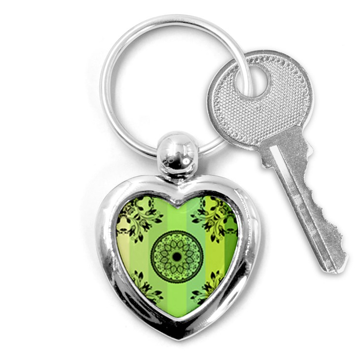 Green Grid Cute Flower Mandala Key Chain (Heart)